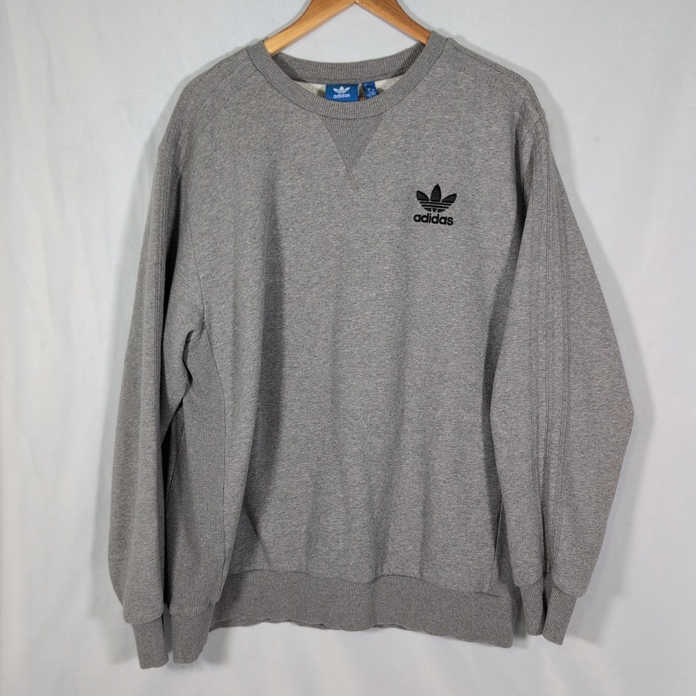 Adidas Gray Crewneck Sweatshirt size XL Stripes Trefoil